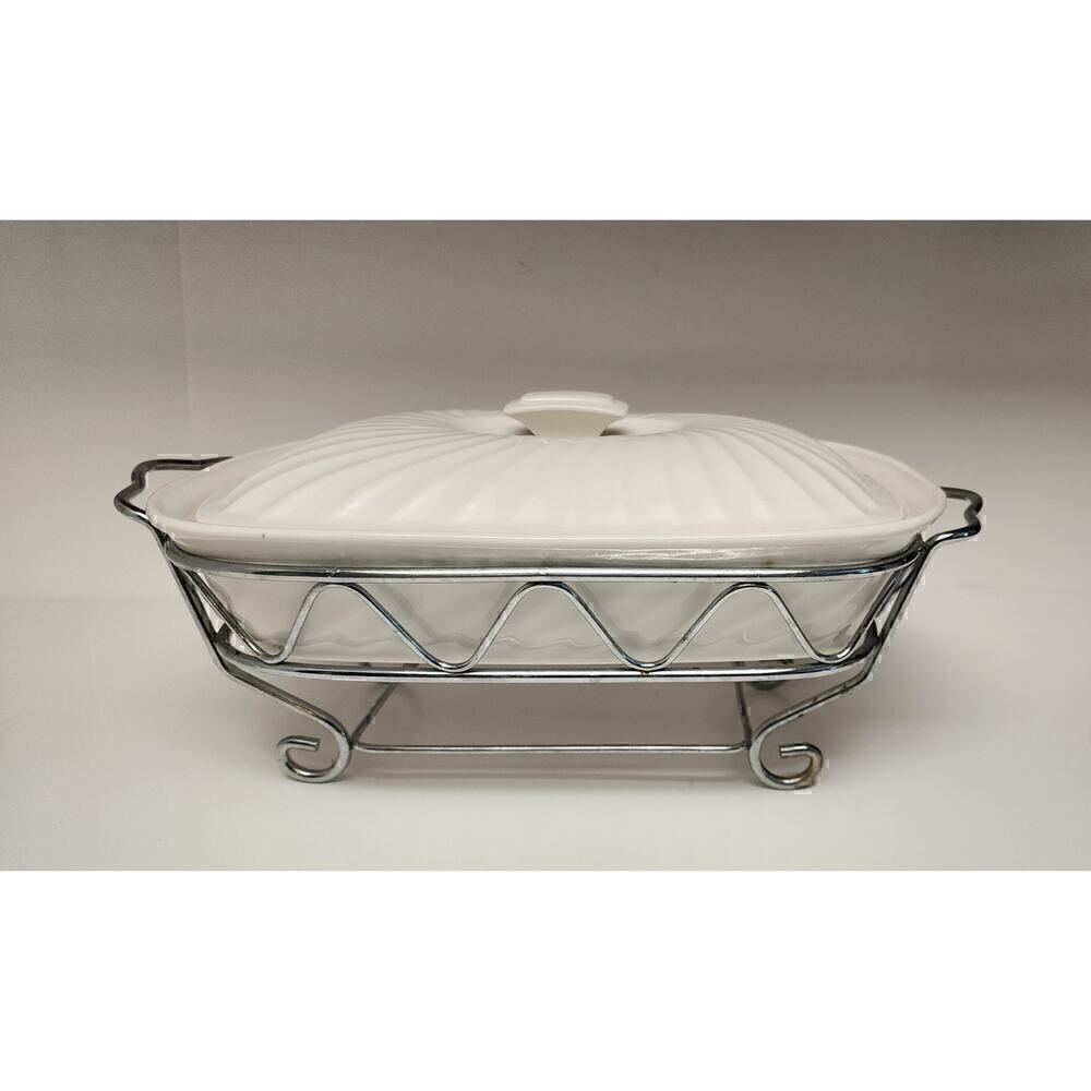 Godinger Rare Vintage 2 Quart Rectangular Covered Porcelain Baker W/Serving Rack